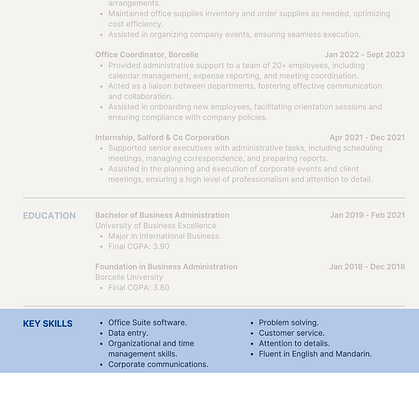 RESUME Showcasing Skills